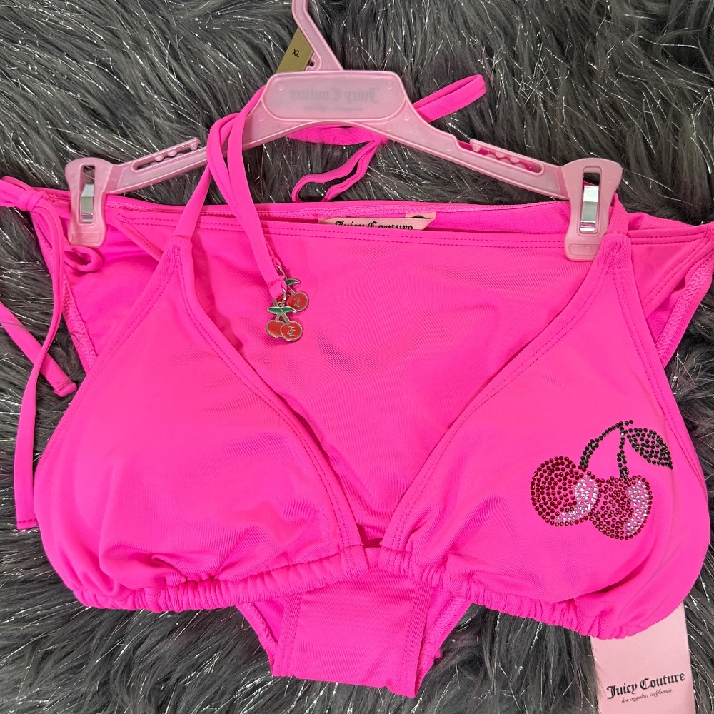XL Juicy Couture Oink Cherry Rhinestone Bikini